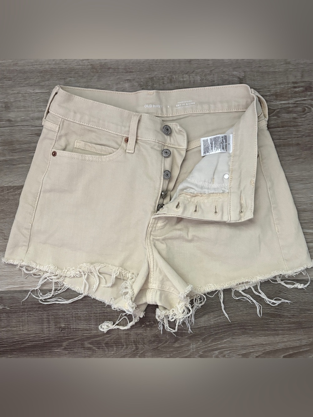 Old Navy Light Cream Frayed Denim high rise Shorts